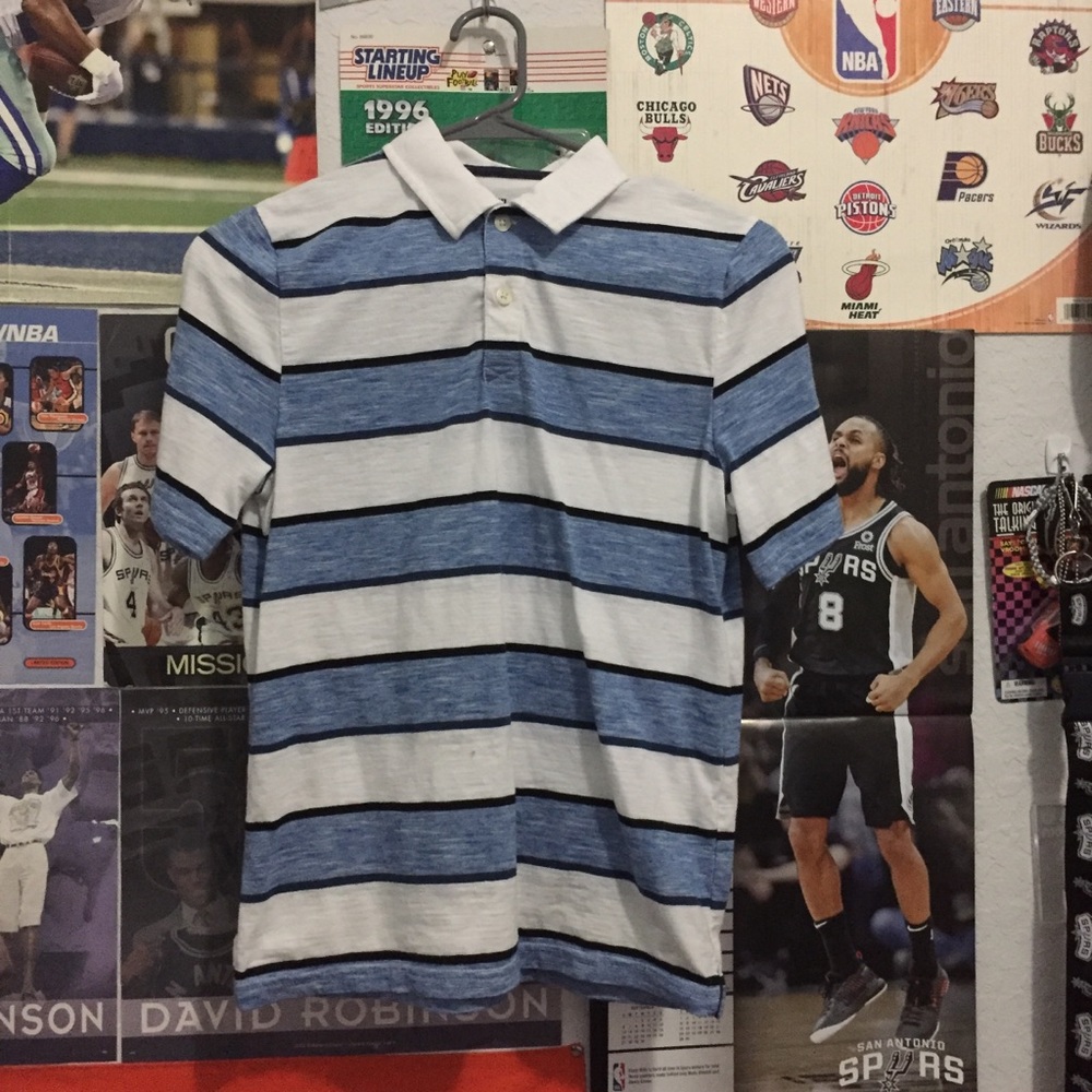 Blue And White Striped Polo